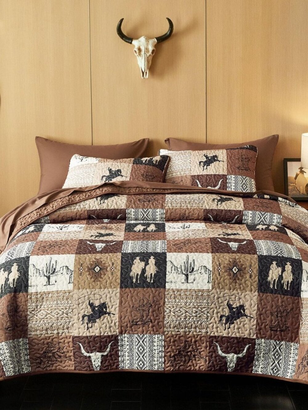 Western Quilt Set, Southwestern Aztec Country Horse Cowboy Rustic Ranch Pattern